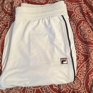 Large white fila sweat pants